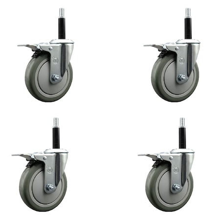 Service Caster 5'' Gray Poly Swivel 3/4'' Expanding Stem Caster Set Total Lock Brake, 4PK SCC-EXTTL20S514-PPUB-34-4